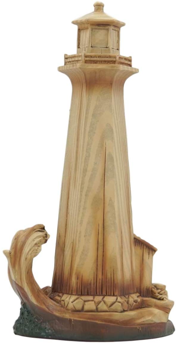 Ebros 9"H Nautical Lighthouse With Life Ring Buoy And Crashing Ocean Wave Statue