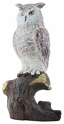 Ebros 9 Inch Brown And White Owl Sitting On Dark Brown Tree Stump