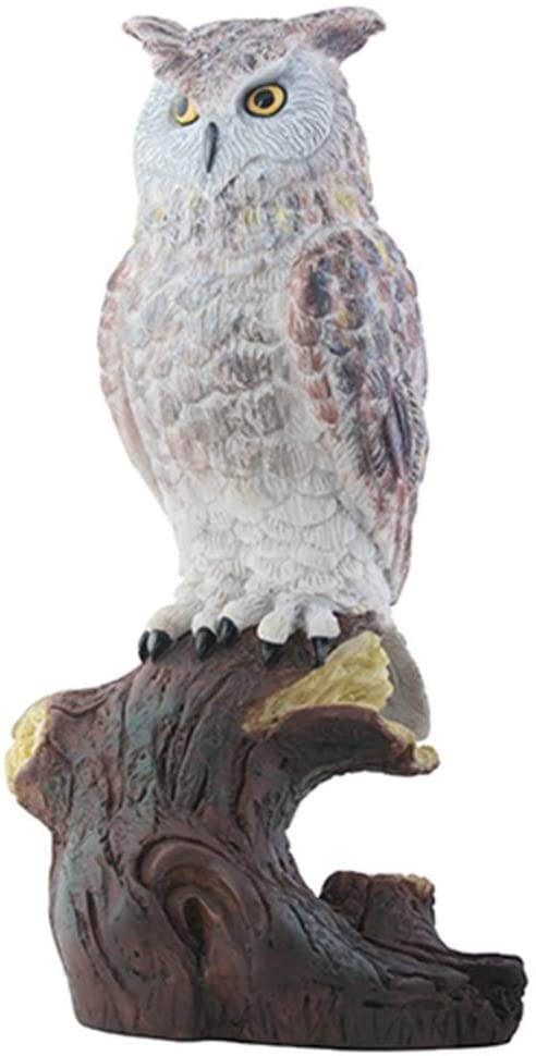 Ebros 9 Inch Brown and White Owl Sitting on Dark Brown Tree Stump