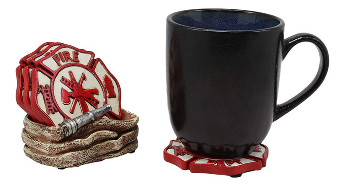 Ebros 911 Emergency Coiled Fireman Water Hose Coaster Set With 4 Coasters 4"High