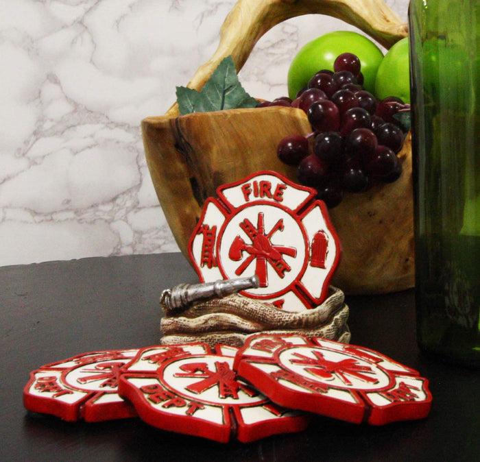 Ebros 911 Emergency Coiled Fireman Water Hose Coaster Set With 4 Coasters 4"High