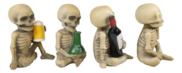 Ebros Addicted To The Bones Drinking Puffing Smoking Vices Skeletons Figurine Set Of 4