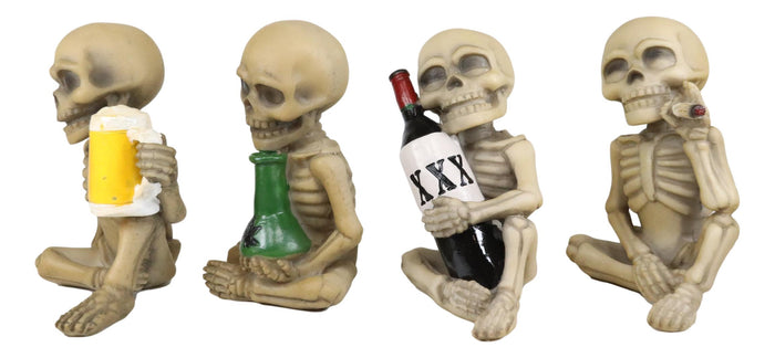 Ebros Addicted To The Bones Drinking Puffing Smoking Vices Skeletons Figurine Set Of 4