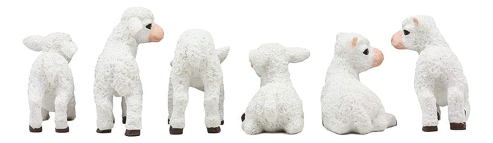 Ebros Adorable Six Little Lambs Statue Set 3" Assorted Baby Sheep Cute Animal Figurines