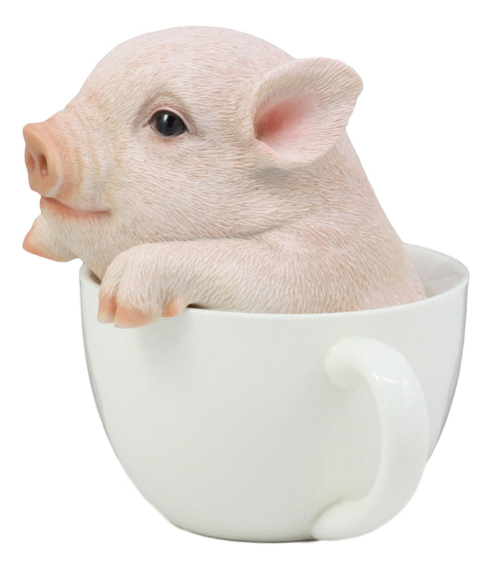 Ebros Adorable Teacup Pig 5.25"H Realistic Animal Collectible Statue With Glass Eyes