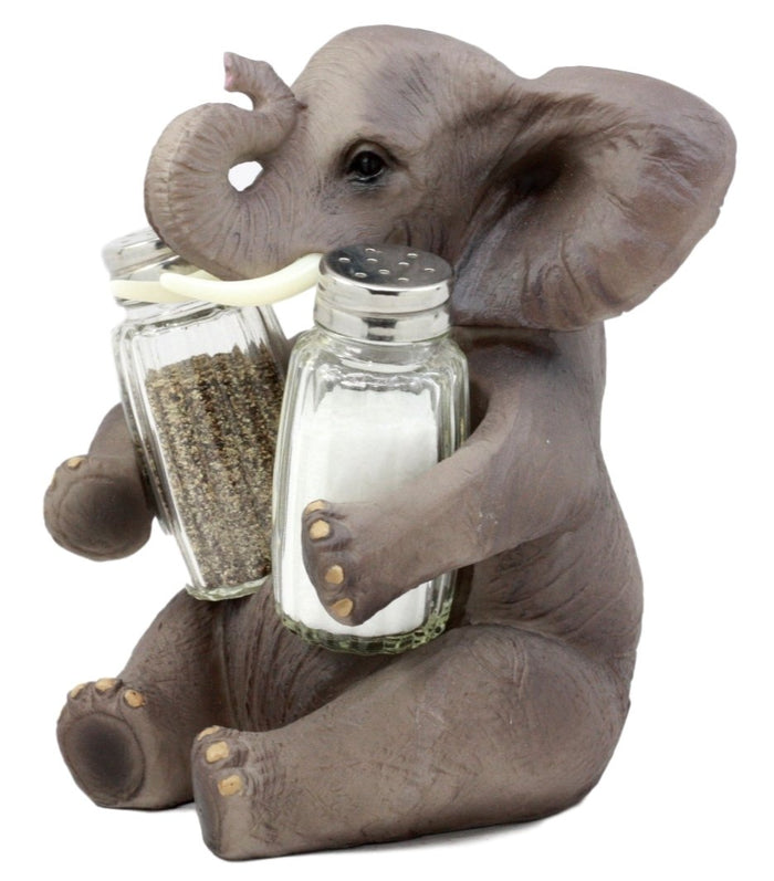 Ebros African Bush Elephant Glass Salt & Pepper Shakers Holder Decor 7" H