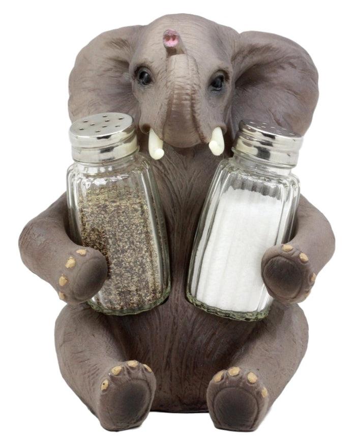 Ebros African Bush Elephant Glass Salt & Pepper Shakers Holder Decor 7" H