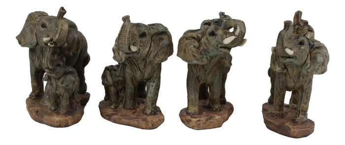 Ebros African Safari Elephant Mother & Calf Family Set Of 4 Mini Figurines