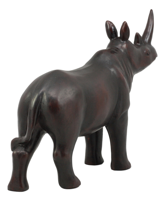 Ebros African Safari Rhino Rhinoceros Statue 9.5" Long In Dark Mahogany Faux Wood Finish