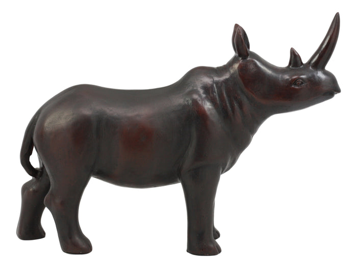 Ebros African Safari Rhino Rhinoceros Statue 9.5" Long In Dark Mahogany Faux Wood Finish
