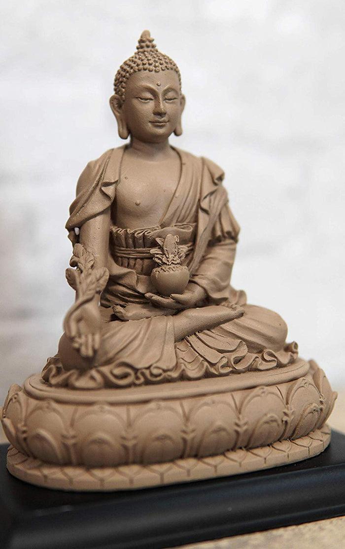 Ebros Akshobhya Bhaiṣajyaguru Medicine Buddha Figurine in Ivory Clay Finish 6.5"