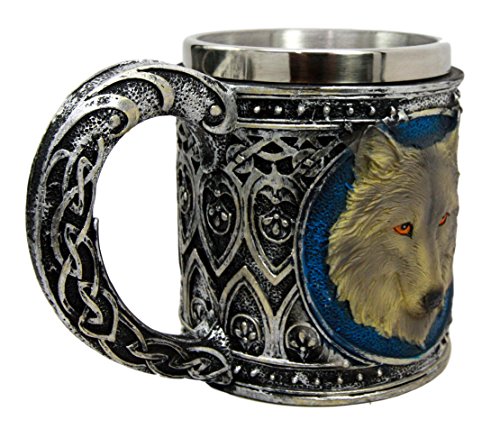 Ebros Alpha Gray Wolf Celtic Tribal Magic Resin 16oz Mug W/ Stainless Steel Rim