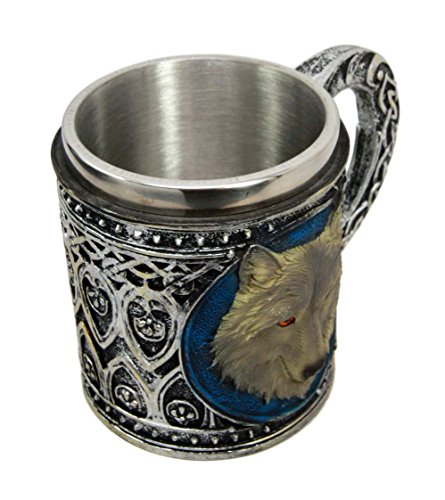 Ebros Alpha Gray Wolf Celtic Tribal Magic Resin 16oz Mug W/ Stainless Steel Rim