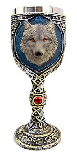 Ebros Alpha Gray Wolf Celtic Tribal Tattoo Red Crystal Magic Wine Chalice Goblet Cup