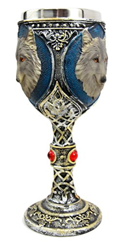 Ebros Alpha Gray Wolf Celtic Tribal Tattoo Red Crystal Magic Wine Chalice Goblet Cup