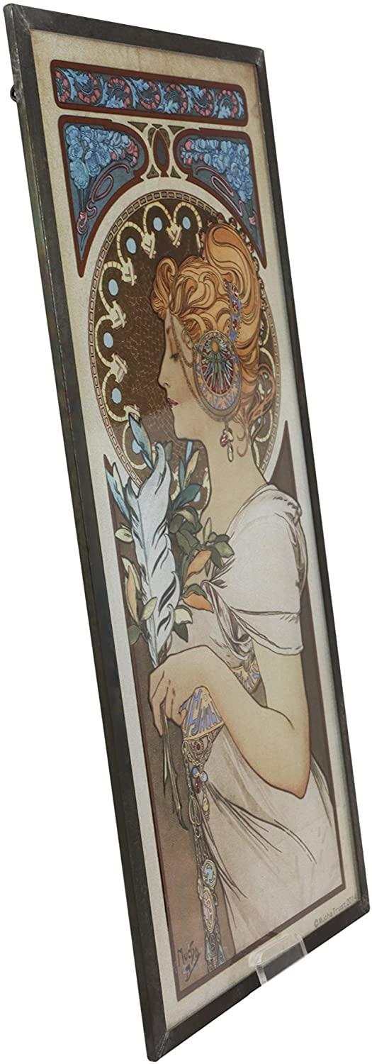 Ebros Alphonse Mucha Ethereal Woman With Feather Stained Glass Wall Decor Plaque