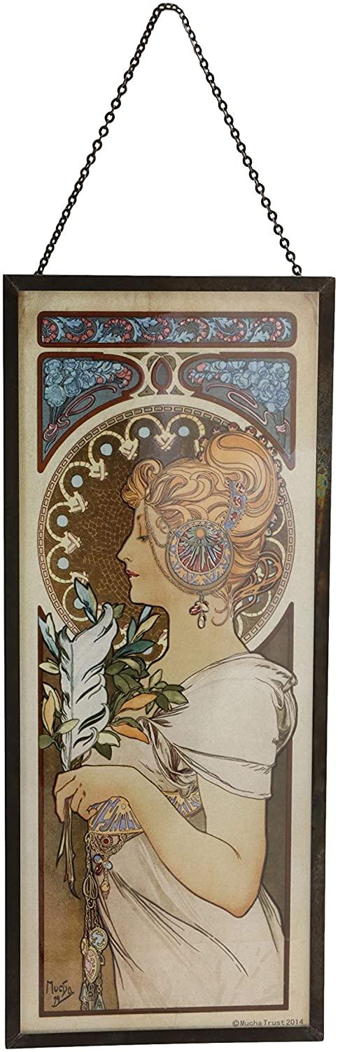 Ebros Alphonse Mucha Ethereal Woman With Feather Stained Glass Wall Decor Plaque