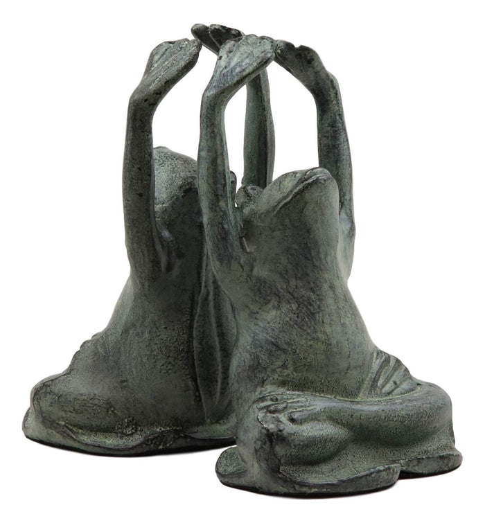 Ebros Aluminum And Resin Whimsical Yoga Frogs Seated In Mountain Pose Bookends Pair Set Statue 6.75" High Garden Pond Frog Toad Themed Decorative Office Study-Room Library Shelves Desktop Figurines