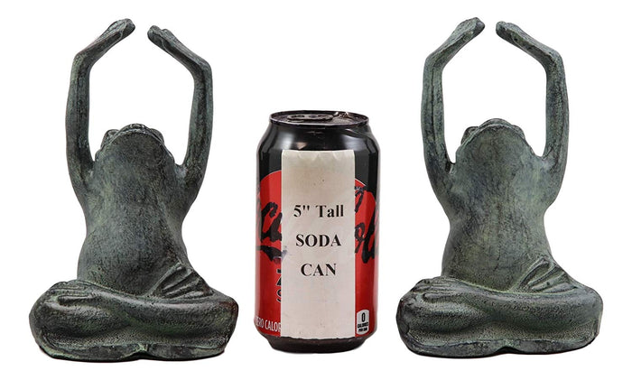 Ebros Aluminum And Resin Whimsical Yoga Frogs Seated In Mountain Pose Bookends Pair Set Statue 6.75" High Garden Pond Frog Toad Themed Decorative Office Study-Room Library Shelves Desktop Figurines