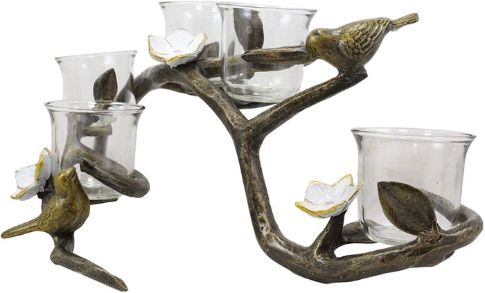 Ebros Aluminum Lovebirds On Branch With Twigs Votive Candelabra Candle Holder