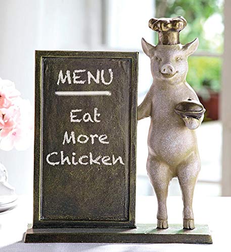 Ebros Aluminum Porky Pig With Chef Hat Standing By A Menu Board Statue Decor