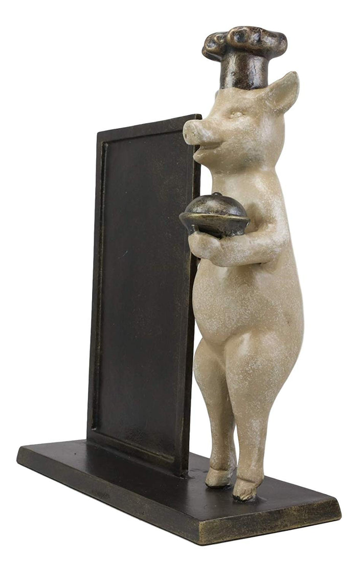 Ebros Aluminum Porky Pig With Chef Hat Standing By A Menu Board Statue Decor