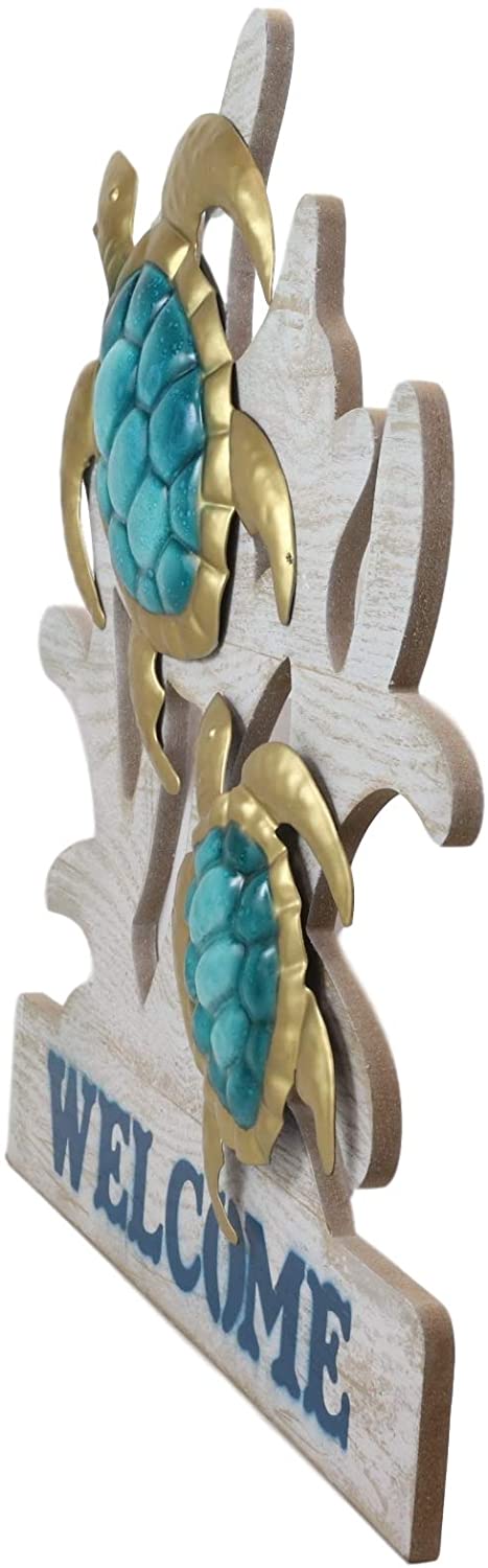 Ebros Aluminum Sea Turtles With Welcome Sign Hanging Wall Decor Plaque 17.5"Tall