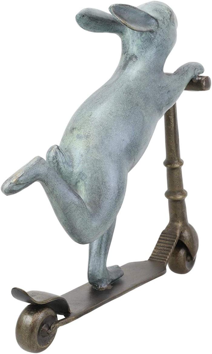 Ebros Aluminum Speedy Bunny Rabbit Riding On Scooter 18"H Garden Stake Statue