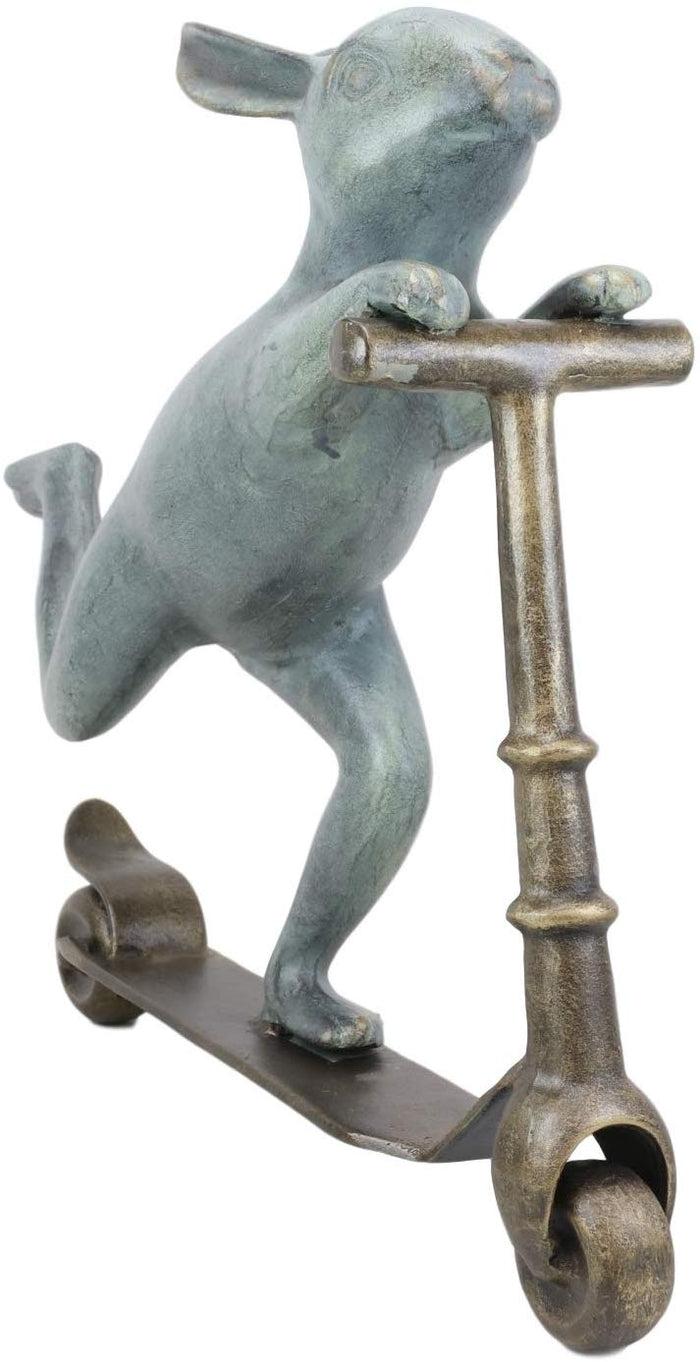 Ebros Aluminum Speedy Bunny Rabbit Riding On Scooter 18"H Garden Stake Statue
