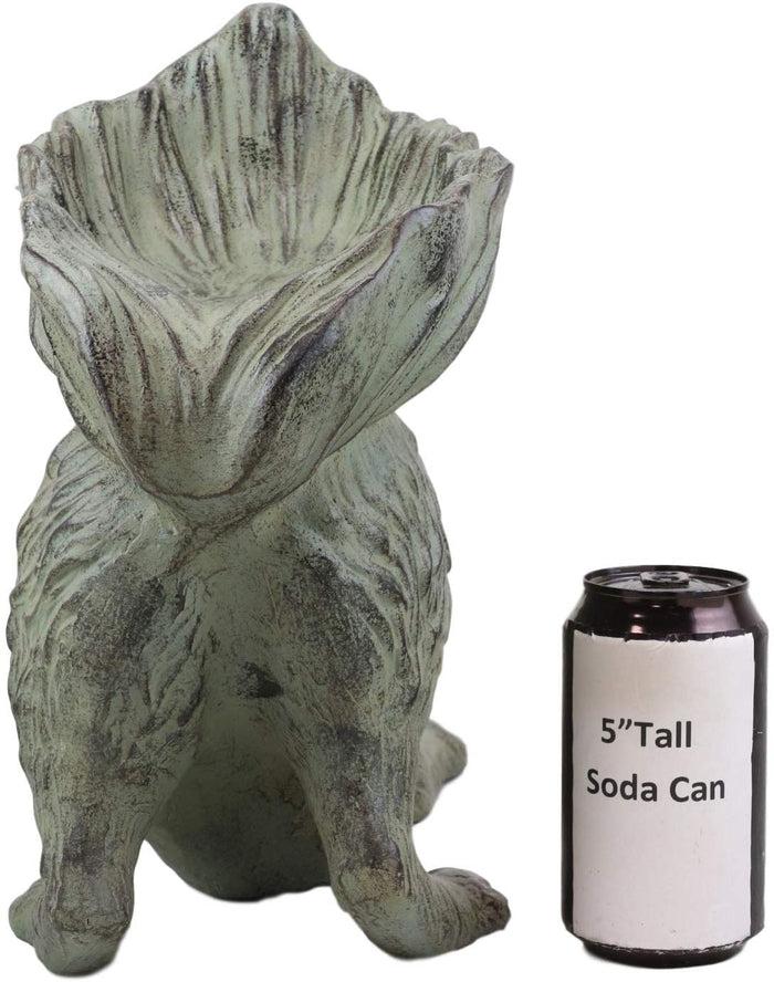 Ebros Aluminum Squirrel Statue W/ Dish Bowl Tail Garden Bird Feeder Bath 15"L
