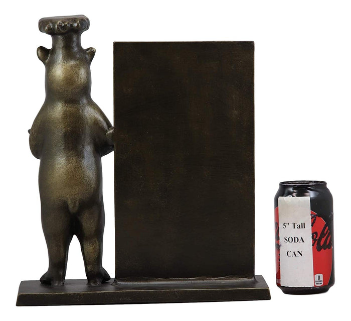 Ebros Aluminum Whimsical Black Bear With Chef Hat Standing By A Menu Board Statue 12.5" Tall Rustic Western Cottage Cabin Lodge Bears Home Kitchen And Dining Countertop Table Decor Sculpture