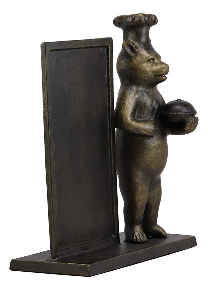 Ebros Aluminum Whimsical Black Bear With Chef Hat Standing By A Menu Board Statue 12.5" Tall Rustic Western Cottage Cabin Lodge Bears Home Kitchen And Dining Countertop Table Decor Sculpture