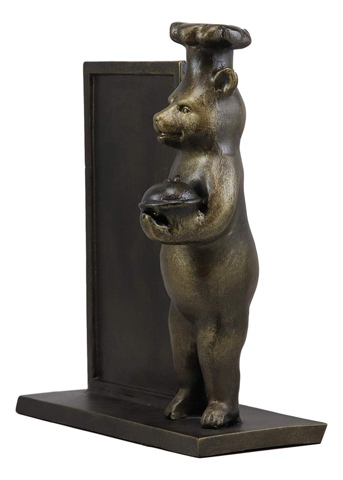 Ebros Aluminum Whimsical Black Bear With Chef Hat Standing By A Menu Board Statue 12.5" Tall Rustic Western Cottage Cabin Lodge Bears Home Kitchen And Dining Countertop Table Decor Sculpture