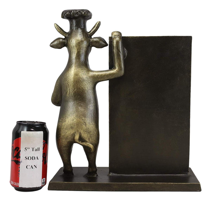 Ebros Aluminum Whimsical Wall Street Bull With Chef Hat Standing By A Menu Board Statue 14" Tall Rustic Bulls Cows Home Kitchen And Dining Countertop Table Decor Sculpture