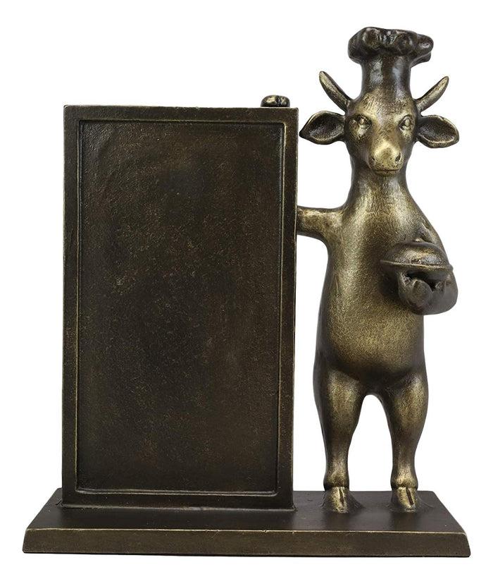 Ebros Aluminum Whimsical Wall Street Bull With Chef Hat Standing By A Menu Board Statue 14" Tall Rustic Bulls Cows Home Kitchen And Dining Countertop Table Decor Sculpture
