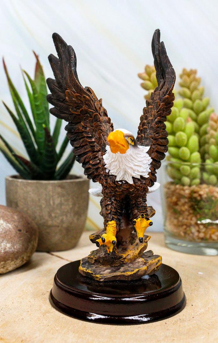 Ebros American Pride Swooping Bald Eagle With Spread Out Wings By Rocky Cliff Statue On Black Trophy Base 5.25" Tall USA Patriotic National Emblem Independence Day American Home Decor Figurine