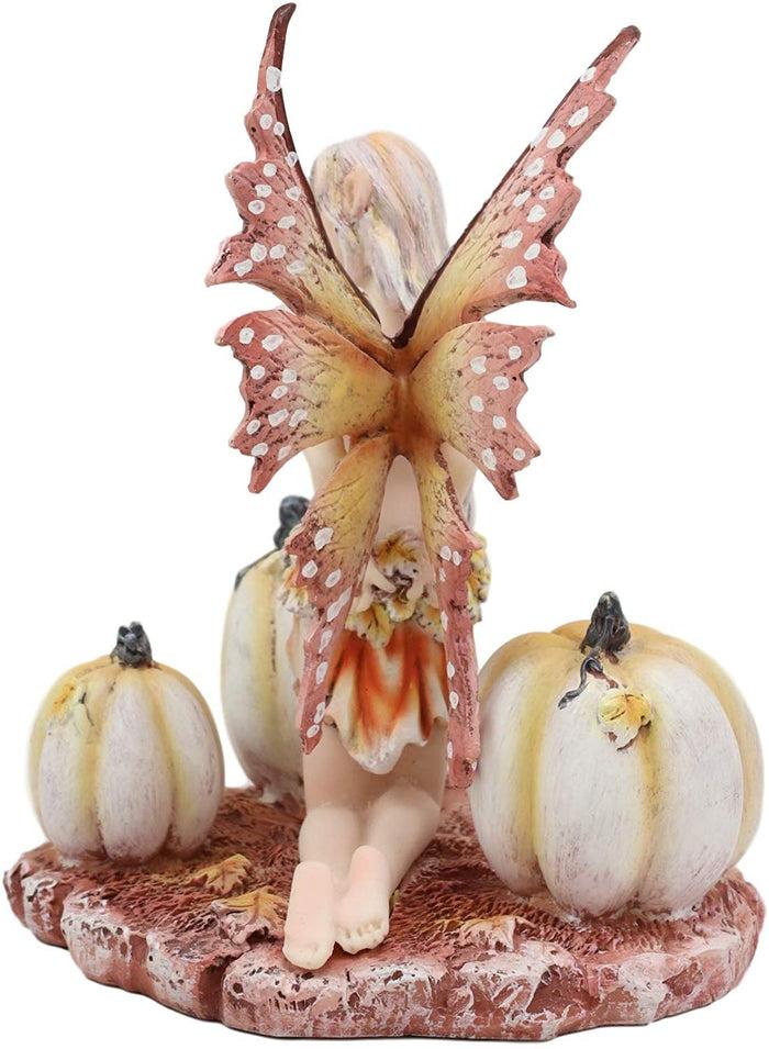 Ebros Amy Brown Autumn Maple Elf Fairy With White Pumpkins Statue 5" Long