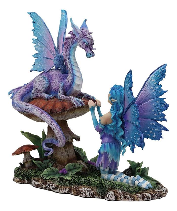 Ebros Amy Brown Companion Enchanted Elf Fairy FAE Damsel With Toadstool Dragon Statue 8.5" Tall Fantasy Mythical Faery Garden Magic Collectible Figurine Fairies Pixies Nymphs Decor