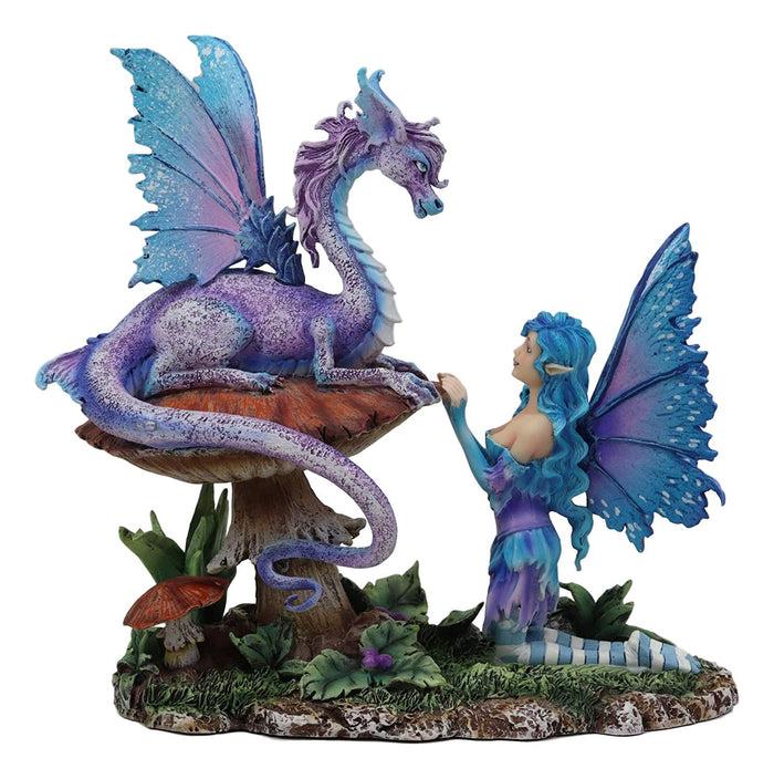 Ebros Amy Brown Companion Enchanted Elf Fairy FAE Damsel With Toadstool Dragon Statue 8.5" Tall Fantasy Mythical Faery Garden Magic Collectible Figurine Fairies Pixies Nymphs Decor