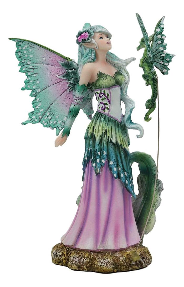 Ebros Amy Brown Discovery Enchanted Elf Fairy FAE Damsel With Green Pixie Dragon Statue 8" Tall Fantasy Mythical Faery Garden Magic Collectible Figurine Fairies Pixies Nymphs Decor