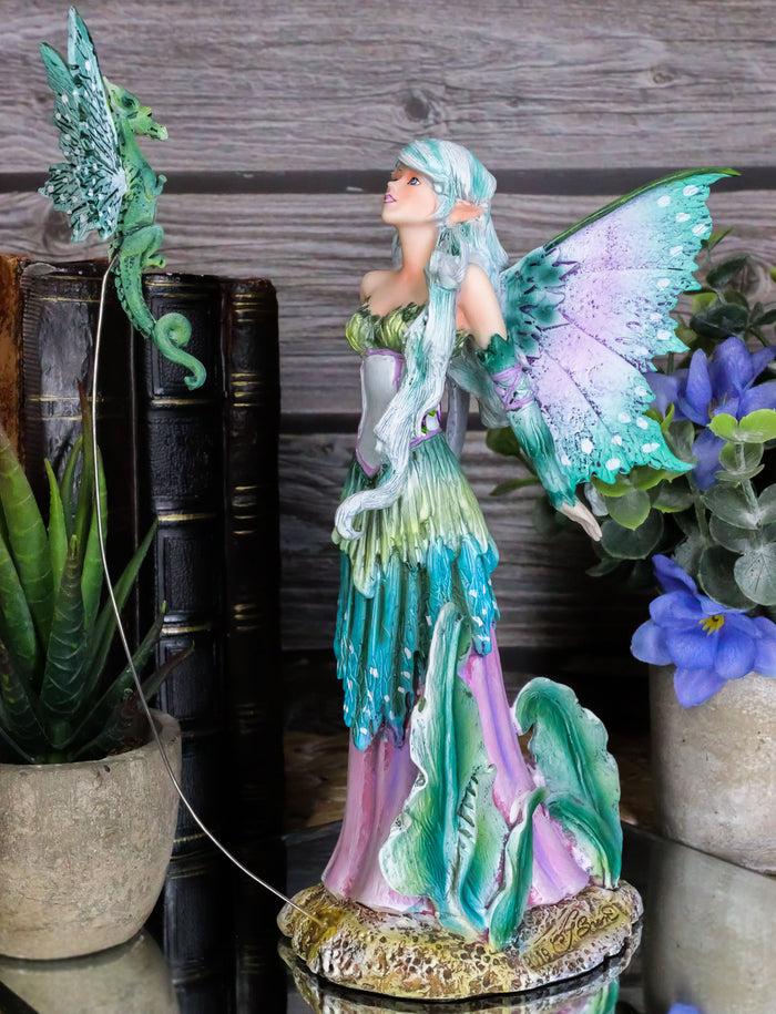 Ebros Amy Brown Discovery Enchanted Elf Fairy FAE Damsel With Green Pixie Dragon Statue 8" Tall Fantasy Mythical Faery Garden Magic Collectible Figurine Fairies Pixies Nymphs Decor