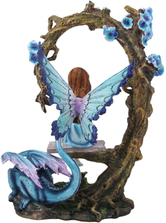 Ebros Amy Brown Fairy On Tree Swing Plank Bench By Pet Dragon Statue 10.75" Tall