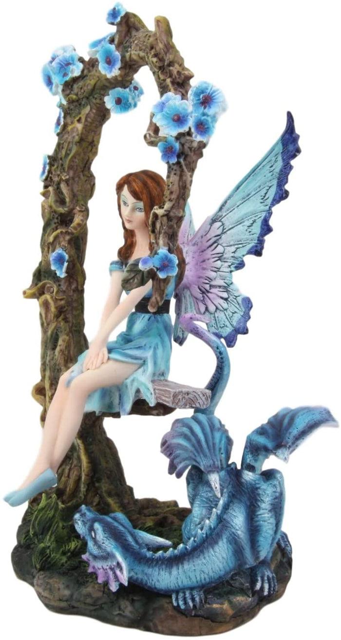 Ebros Amy Brown Fairy On Tree Swing Plank Bench By Pet Dragon Statue 10.75" Tall