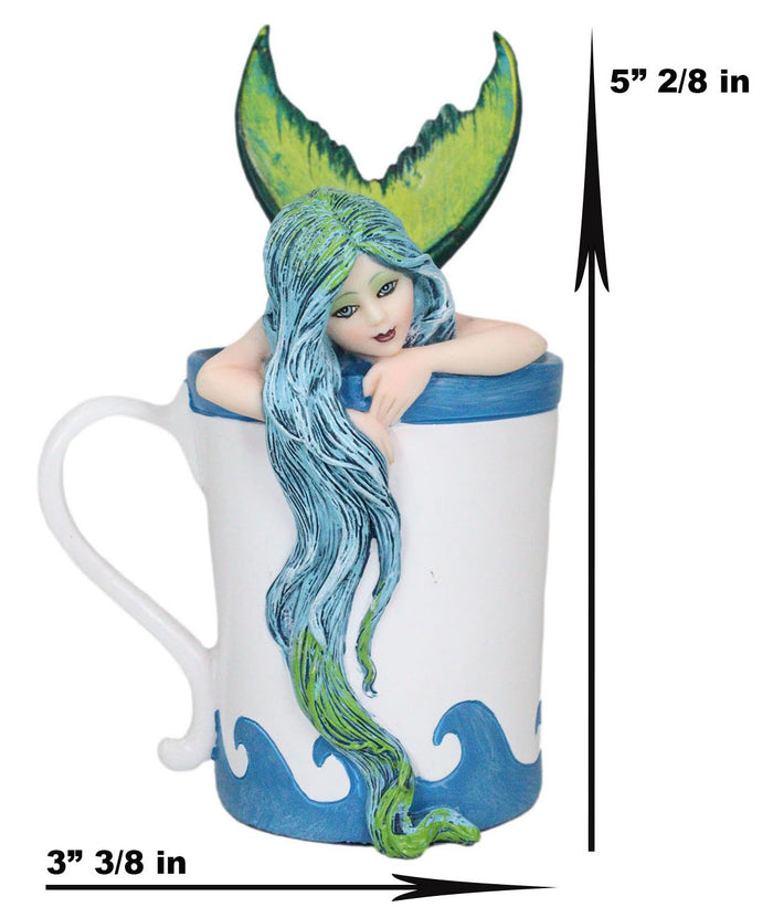 Ebros Amy Brown Fantasy Morning Bliss Pretty Mermaid In Coffee Cup Statue Nautical Coastal Decor Sculpture Figurine