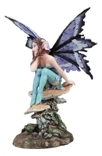Ebros Amy Brown Forest Willow Nice Fairy Sitting On Wild Giant Mushroom Stool Statue 6" Tall