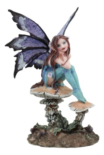 Ebros Amy Brown Forest Willow Nice Fairy Sitting On Wild Giant Mushroom Stool Statue 6" Tall