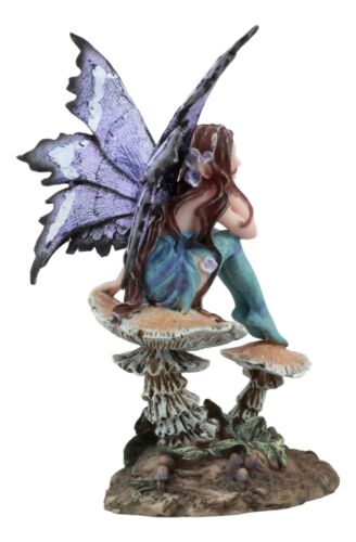 Ebros Amy Brown Forest Willow Nice Fairy Sitting On Wild Giant Mushroom Stool Statue 6" Tall