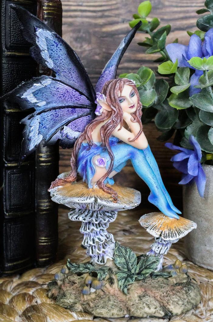 Ebros Amy Brown Forest Willow Nice Fairy Sitting On Wild Giant Mushroom Stool Statue 6" Tall