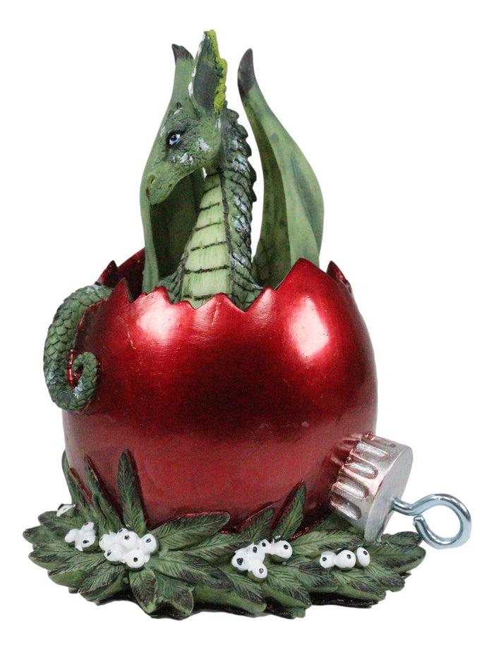 Ebros Amy Brown Holiday Green Mischief Dragon Hiding In Red Egg Ornament Figurine