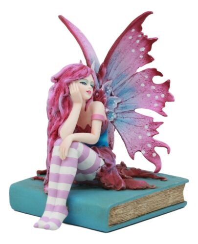 Ebros Amy Brown Missing You Magenta Book Fairy Statue 6" Tall Fantasy Mythical Faery Magic Watercolor Collectible Decor Figurine